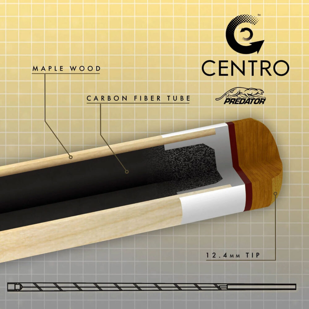 Predator Centro Pool Cue Shaft 12.4 Radial Joint with Thin Black Collar