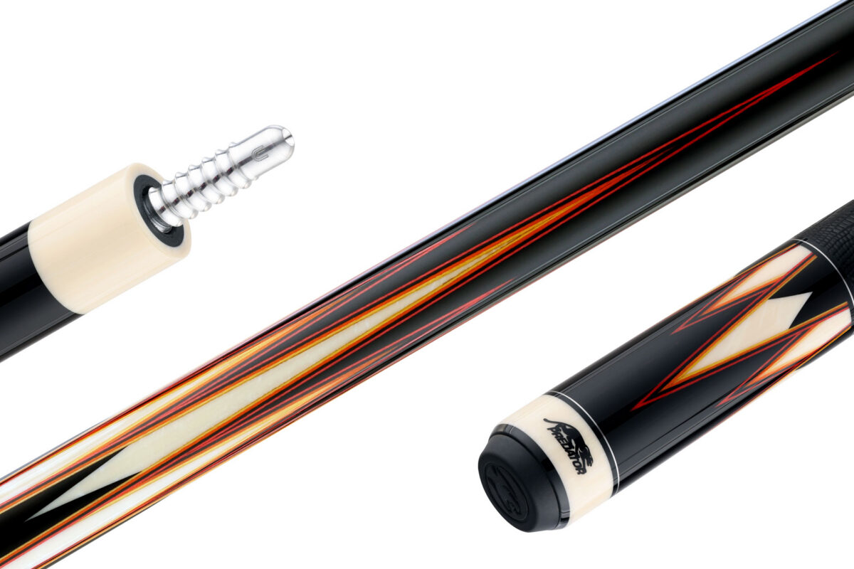 10540RED-ORG-Predator-pool-cue-TS-16-ebony-LW-Forearm-Detail Predator LE True Splice 16 Pool Cue - Ebony with Red/Orange Points - Leather Wrap