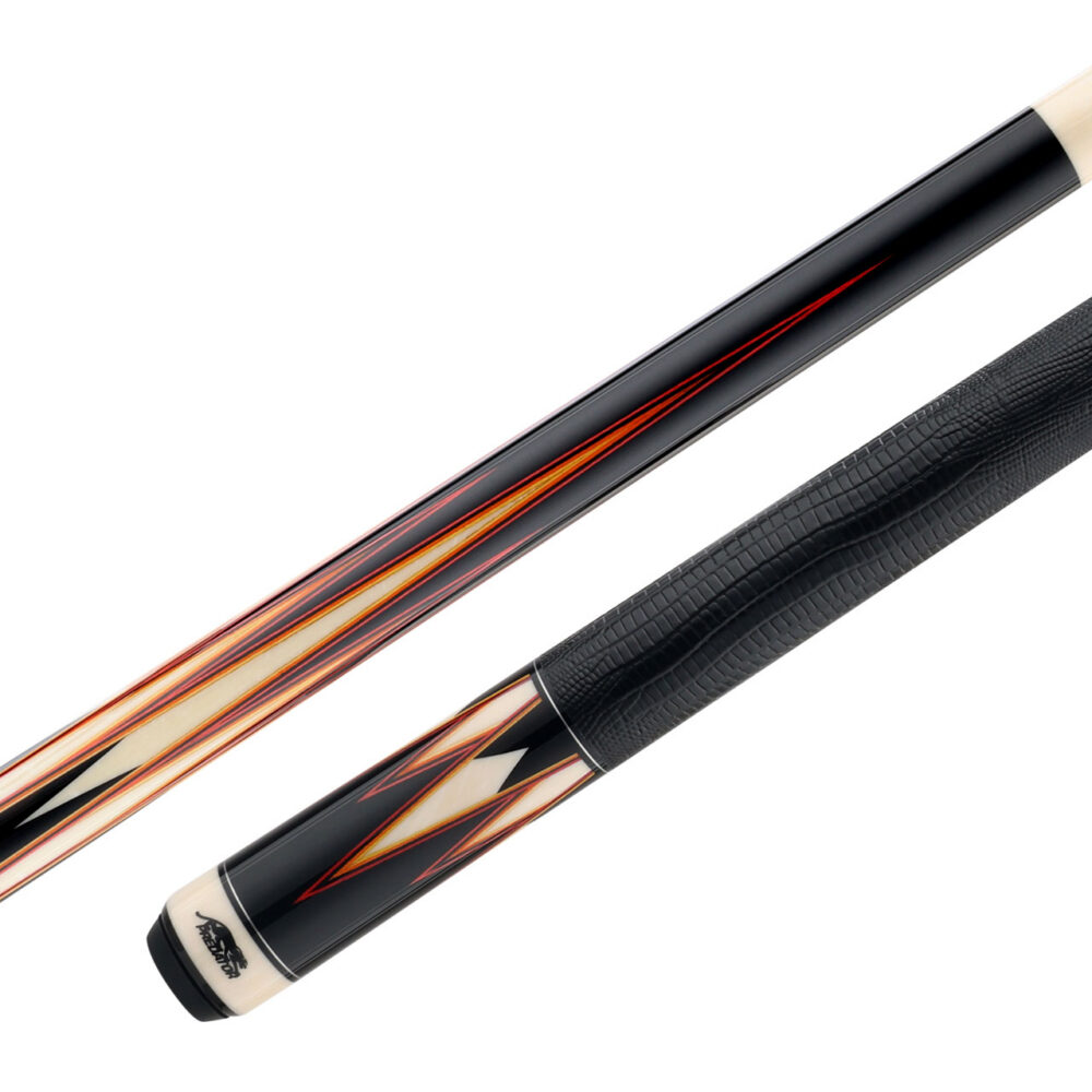 10540RED-ORG-Predator-pool-cue-TS-16-ebony-LW-segment Predator LE True Splice 16 Pool Cue - Ebony with Red/Orange Points - Leather Wrap