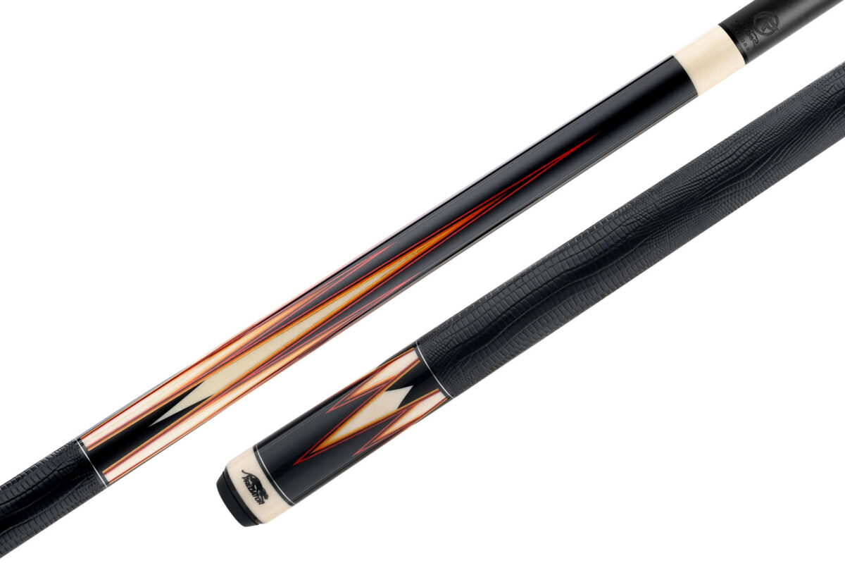 10540RED-ORG-Predator-pool-cue-TS-16-ebony-LW-segment Predator LE True Splice 16 Pool Cue - Ebony with Red/Orange Points - Leather Wrap