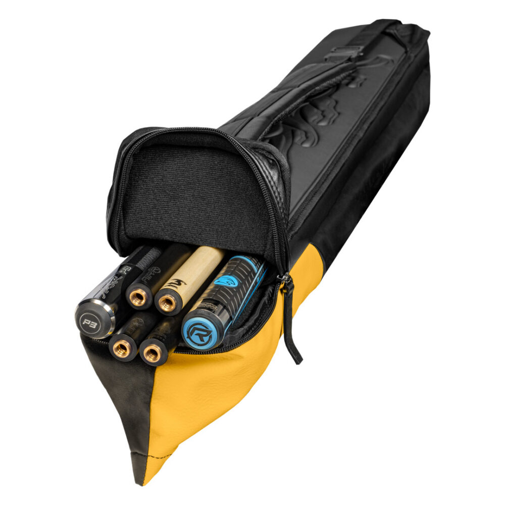 30046-Queuekoecher-Predator-Urbain-Black-Yellow-2x4-open Hard Case Predator URBAIN 2/4, Black and Yellow with shoulder strap