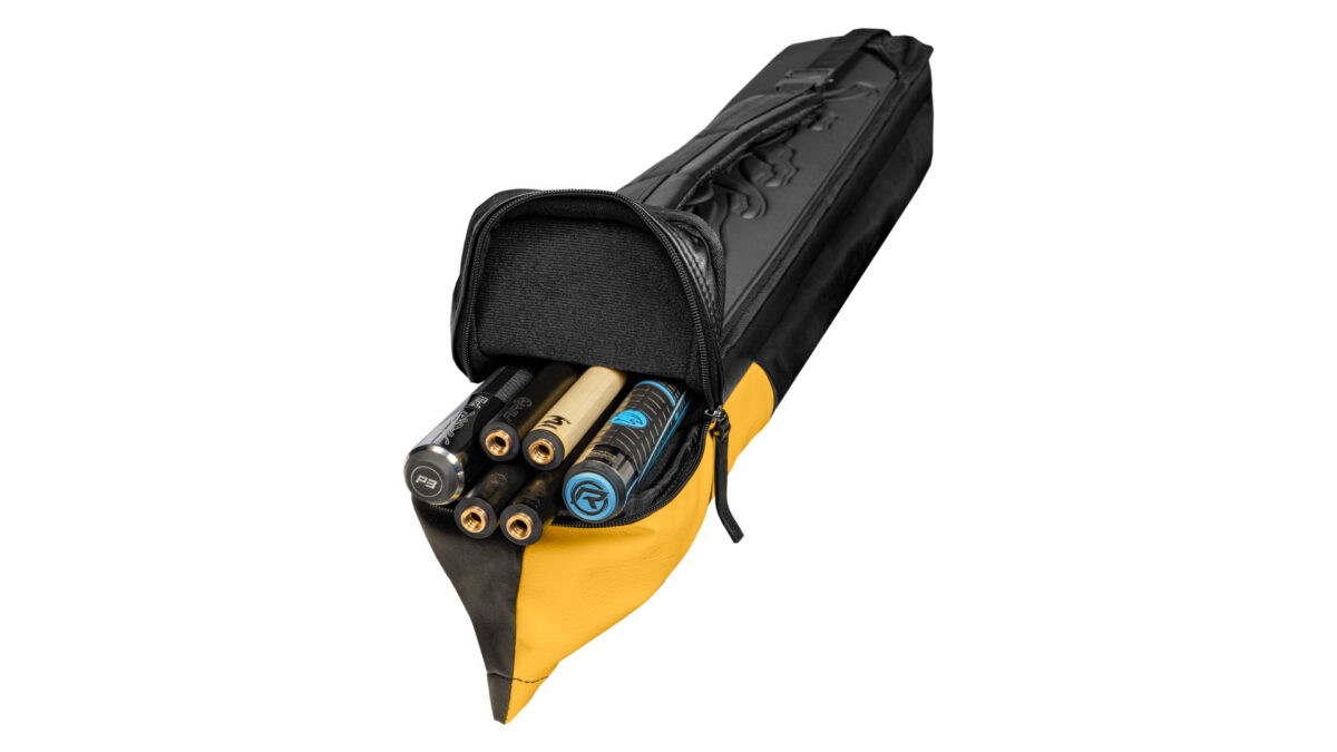 30046-Queuekoecher-Predator-Urbain-Black-Yellow-2x4-open Hard Case Predator URBAIN 2/4, Black and Yellow with shoulder strap