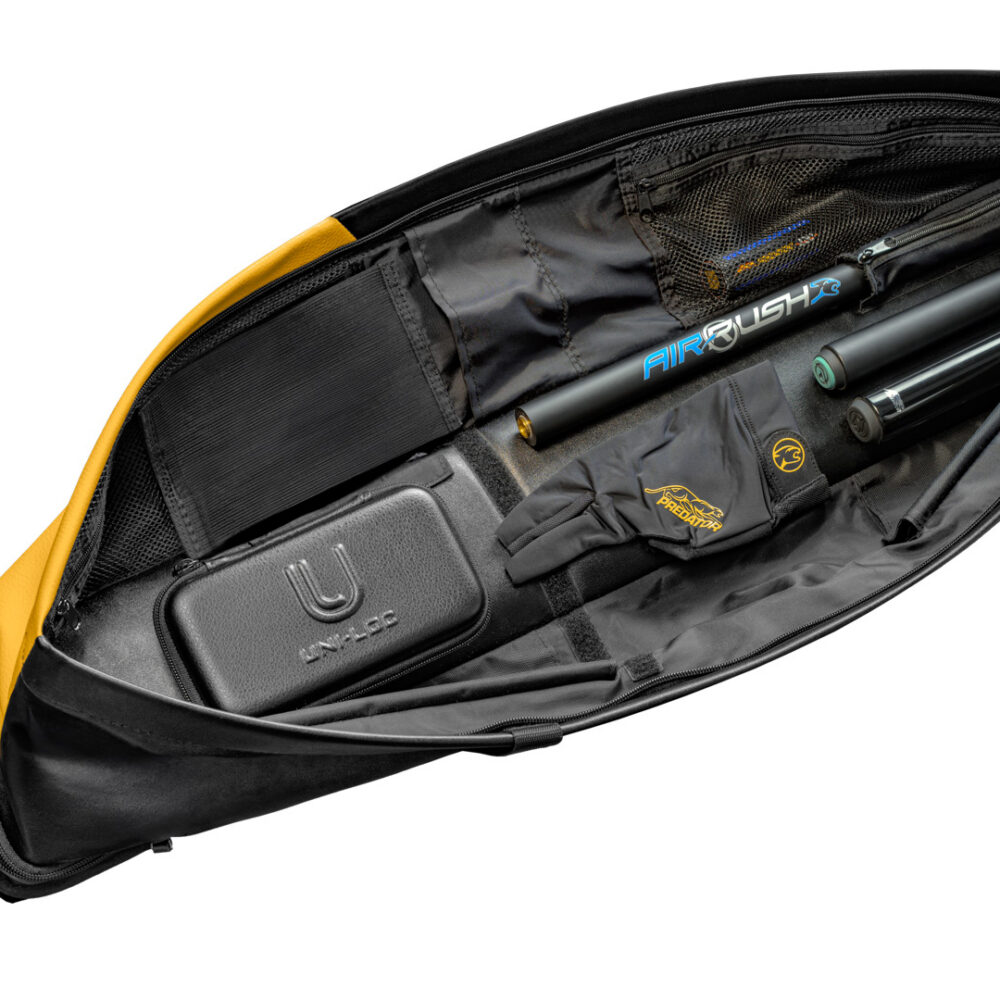 30047-Queuekoecher-Predator-Urbain-Black-Yellow-3x5-top-open Hard Case Predator URBAIN 3/5, Black/Yellow with shoulder strap