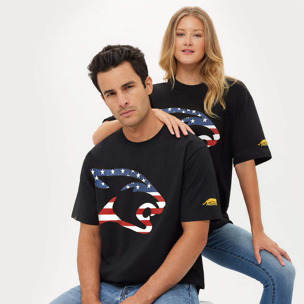 Predator USA Flag Cat Head T-Shirt Black S-XXL