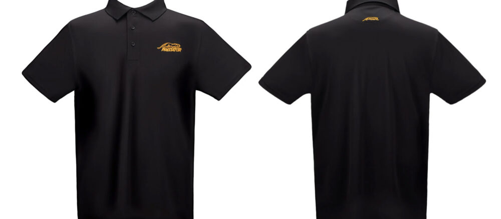 42013-predator-quick-dry-polo-black-front-backside Predator Quick Dry Poloshirt Black with Yellow Cat S-XXL