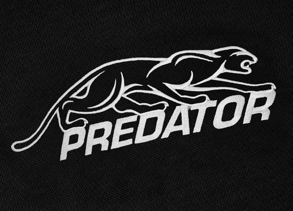 Predator Black Zip-Up Hoodie with White Embroidered Logo on Front, M-XL