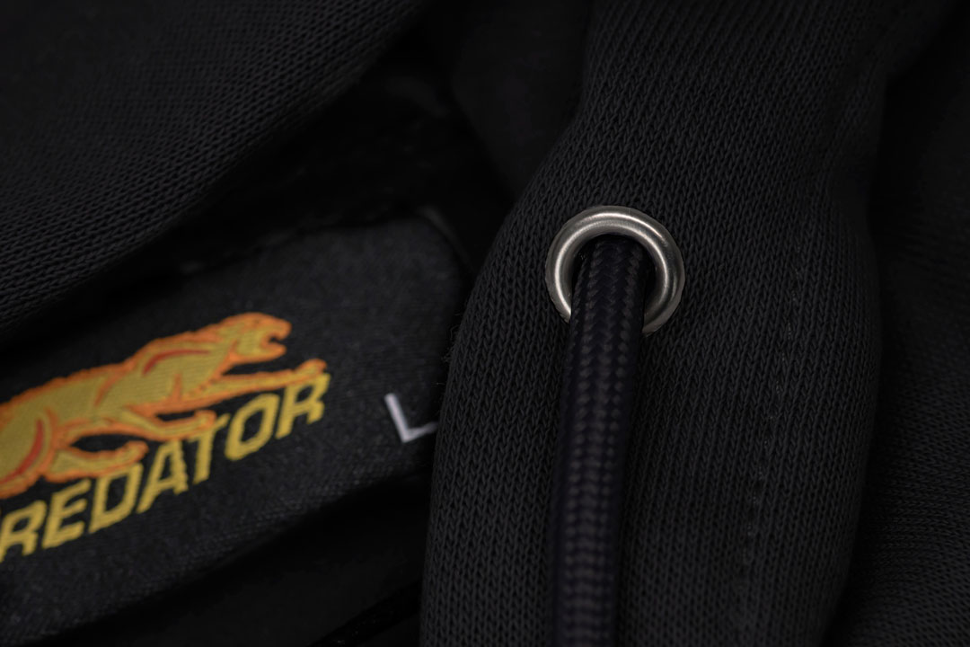 Predator Black Zip-Up Hoodie with White Embroidered Logo on Front, M-XL