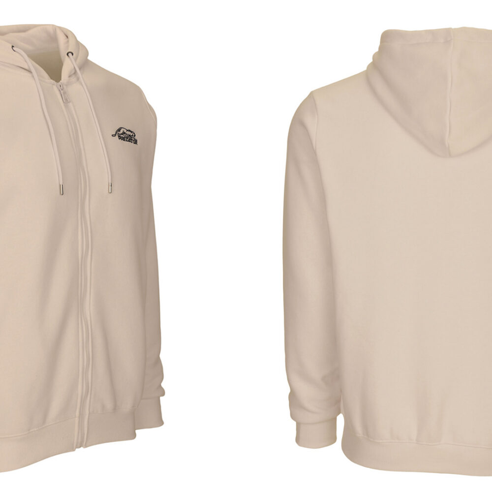 Predator Ivory Zip-Up Hoodie with Black Embroidered Logo Front M-XL