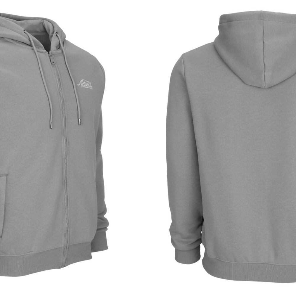 Predator Gray Zip-Up Hoodie with White Embroidered Logo Front M-XL