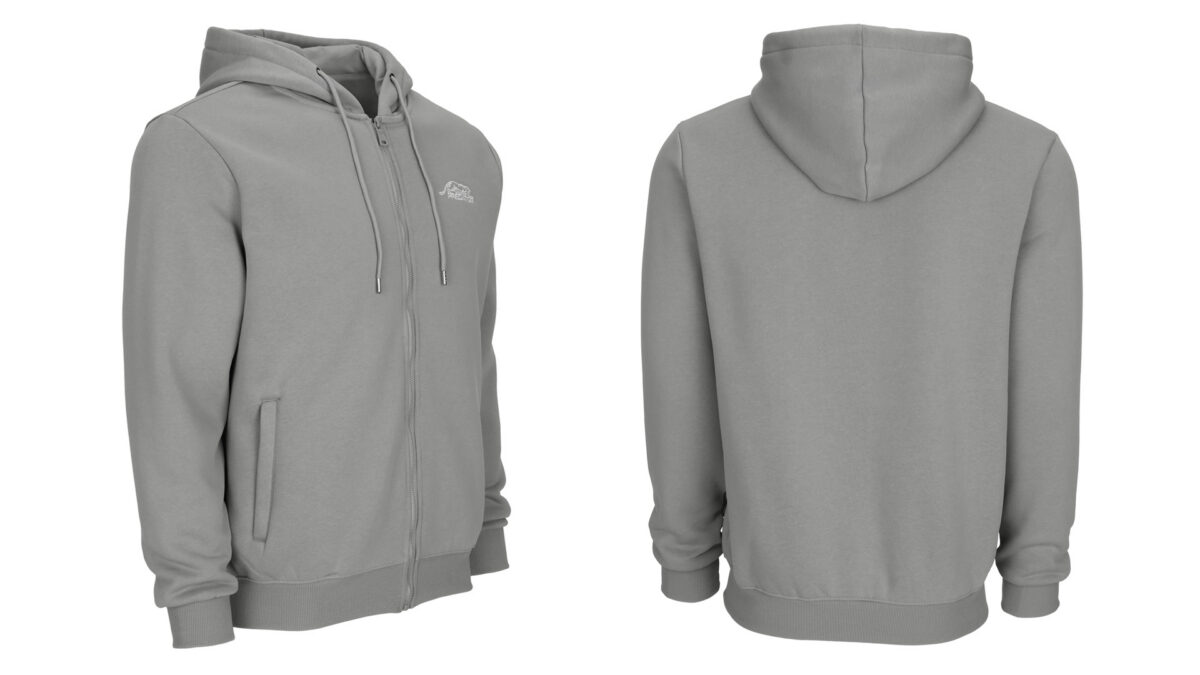 Predator Gray Zip-Up Hoodie with White Embroidered Logo Front M-XL