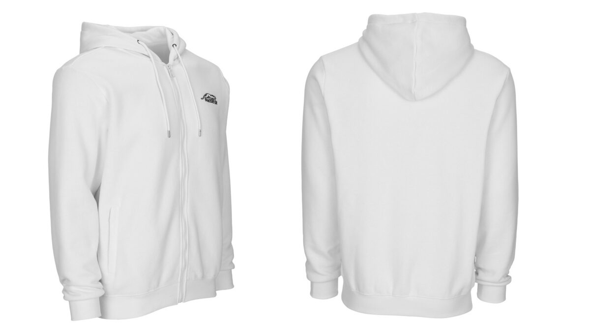 Predator White Zip-Up Hoodie with Black Embroidered Logo on Front M-XL
