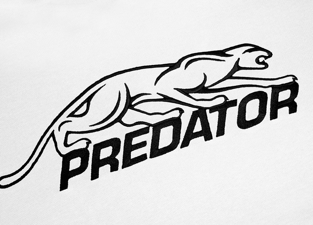 Predator White Zip-Up Hoodie with Black Embroidered Logo on Front M-XL