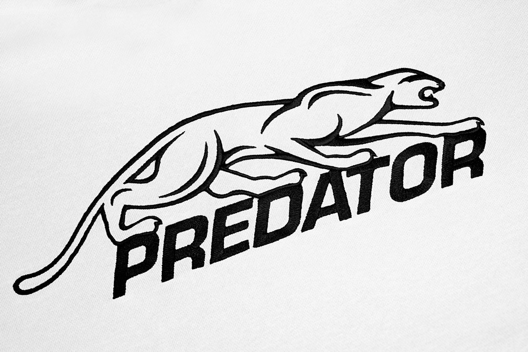 Predator White Zip-Up Hoodie with Black Embroidered Logo on Front M-XL