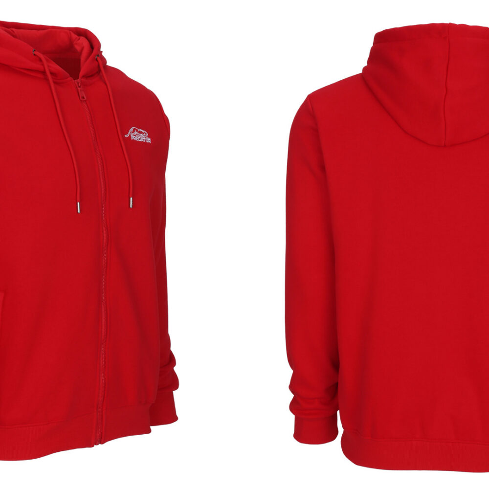 Predator Red Zip-Up Hoodie with White Embroidered Logo Front M-XL