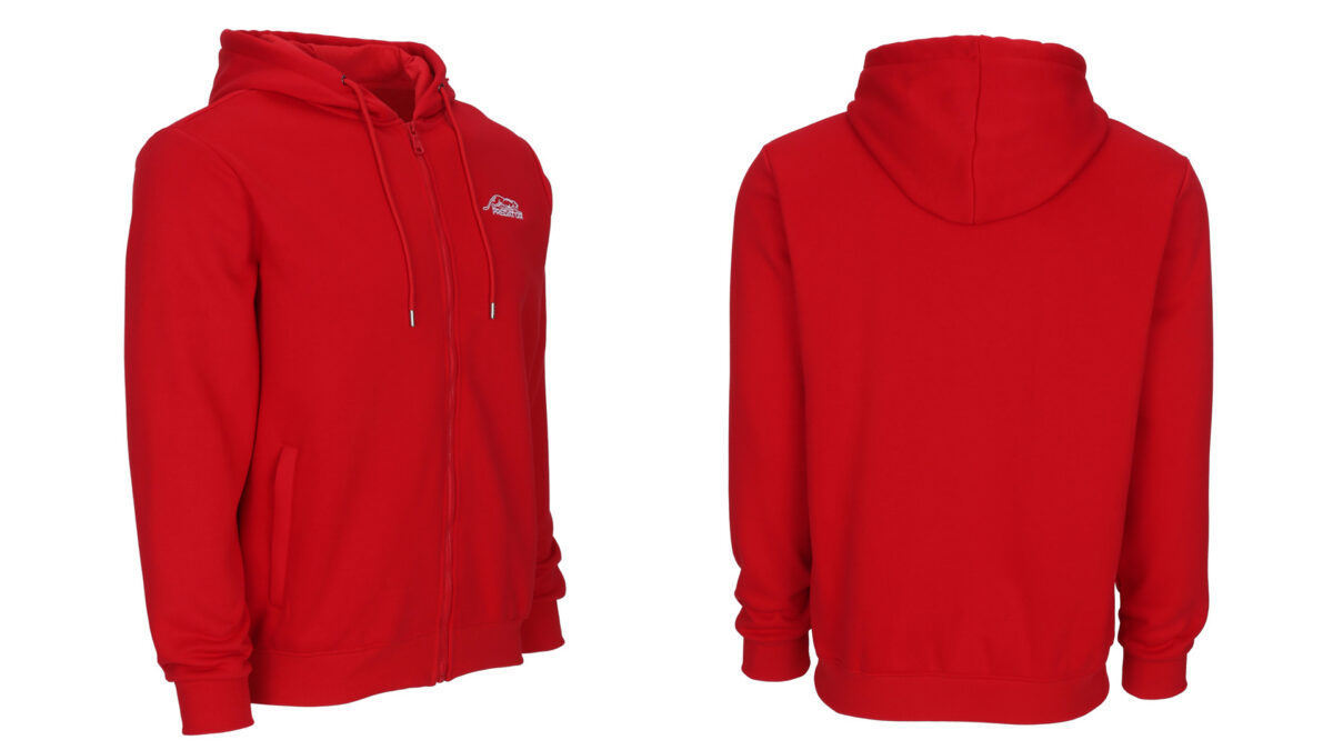 Predator Red Zip-Up Hoodie with White Embroidered Logo Front M-XL