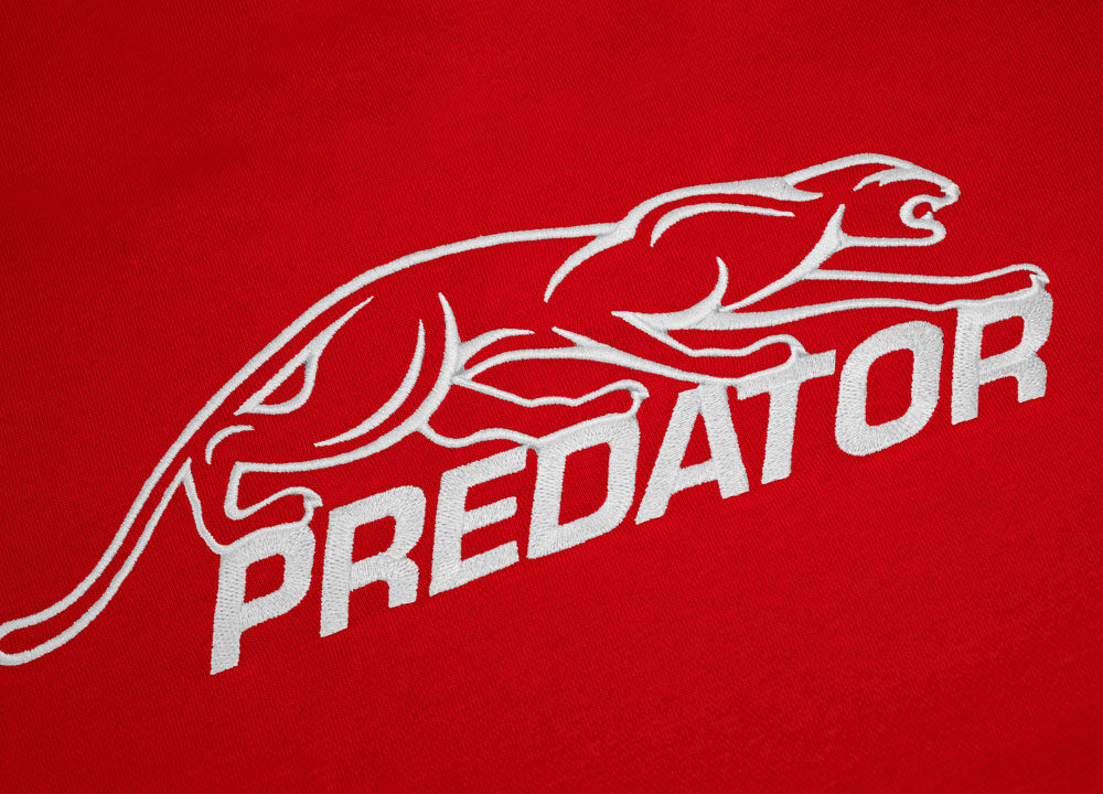 Predator Red Zip-Up Hoodie with White Embroidered Logo Front M-XL