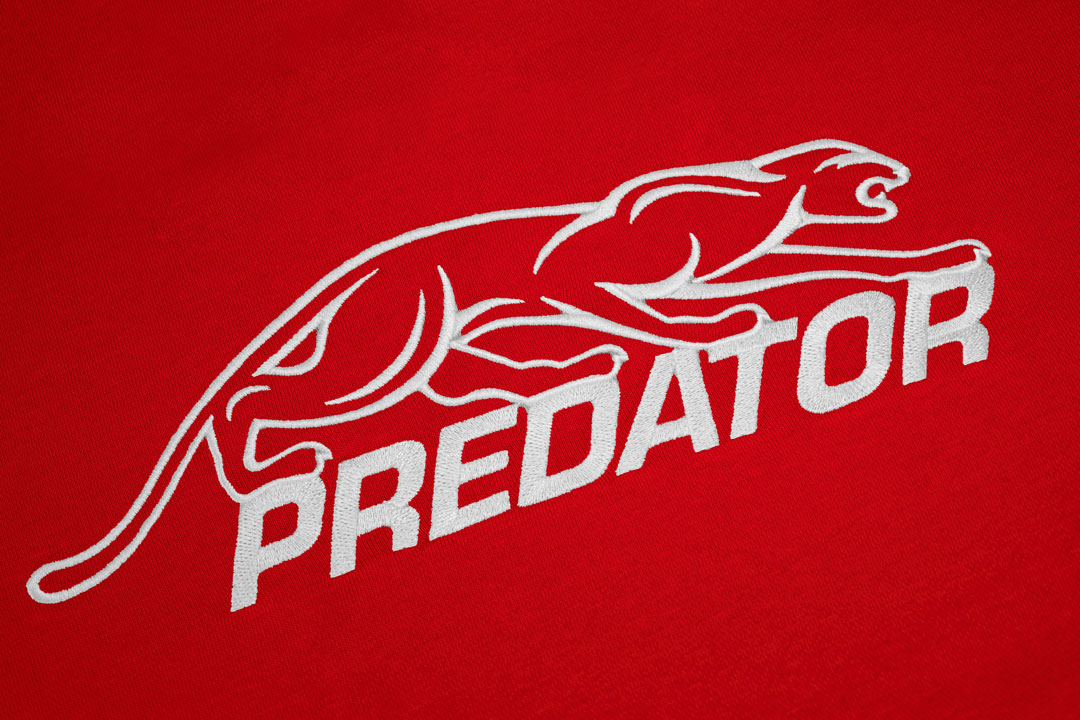 Predator Red Zip-Up Hoodie with White Embroidered Logo Front M-XL
