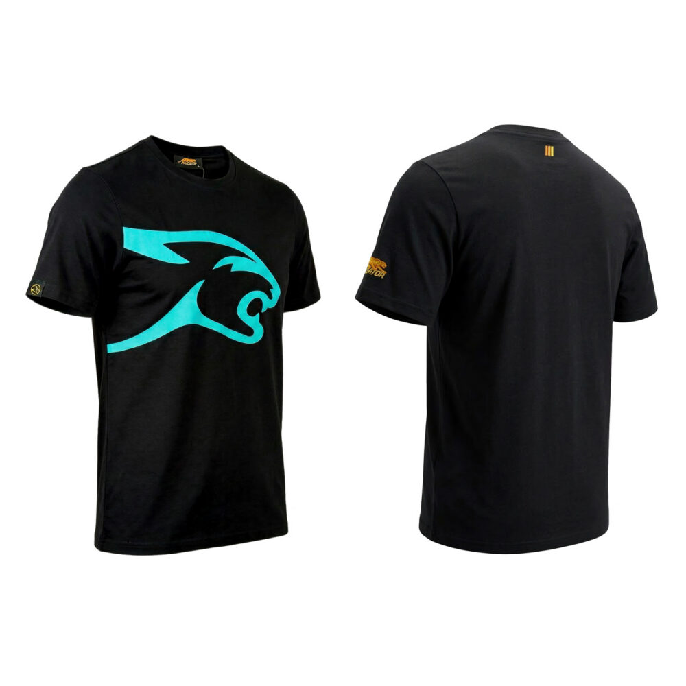 Predator Black T-Shirt Teal Cat Head XS-XXL