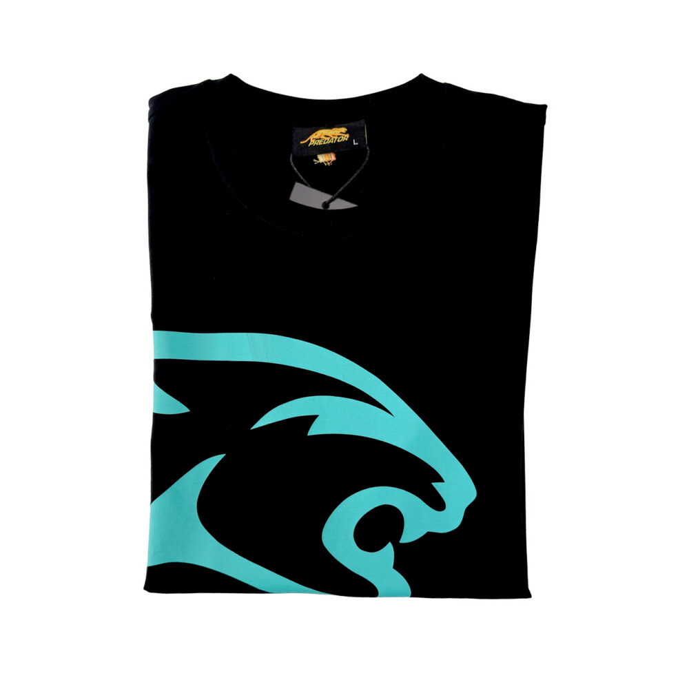 Predator Black T-Shirt Teal Cat Head XS-XXL